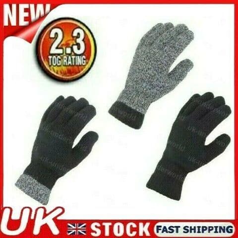 Mens Thermal Gloves 2.3 Tog Knitted Double Heat Insulated Adults Winter Warm