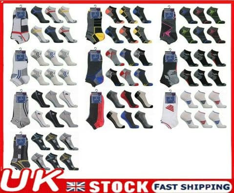Mens Trainer Socks 6 Pairs Liner Ankle Funky Designs Adults Sports Running 6-11