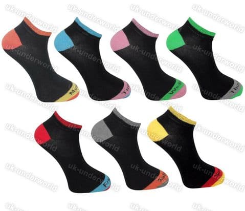 Mens Trainer Socks 7 Pairs 7 Days A Week Coloured Heel & Toe Design Size 6-11