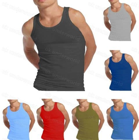 Mens Vests 6 X Plain 100% Cotton Gym Training Tank Top Sleeveless Summer T-Shirt