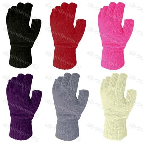 Womens Ladies Plain Hot Thermal Fingerless Knitted Winter Warm Half Gloves