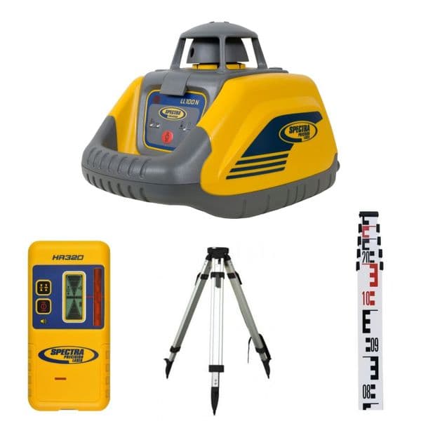 Spectra Precision LL100N Rotating  Laser Level Kit  with HR320 Receiver / Detector, Tripod/Staff
