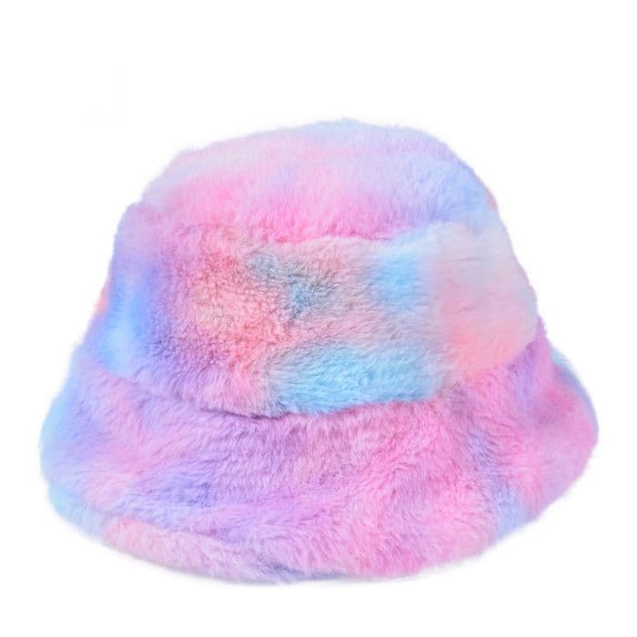 Rainbow Print Fluffy Bucket Hat