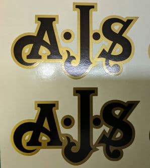 AJS London Stickers x2 A.J.S Decal Logo Tank Motorcycle Vintage Black & GOLD B