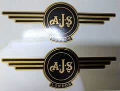 AJS London Stickers x2 A.J.S Decals Logo Tank Motorcycle Vintage Black & GOLD