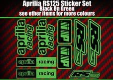 Aprilia RS125 DECALS STICKERS Green & Black  RS 125 Racing IP, 9 piece