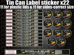 GORILLA GLUE Cali Tin Labels Stickers Marijuana weed RX Medical Cannabis cans
