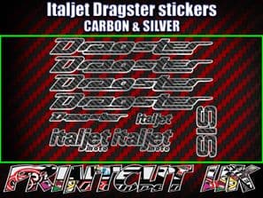Italjet Dragster Decals Stickers CARBON & SILVER 9 piece set 50 70 125 172 180