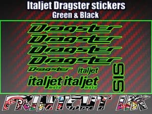 Italjet Dragster Decals Stickers GREEN & BLACK 9 piece set 50 70 125 172 180