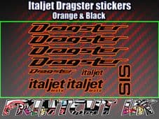 Italjet Dragster Decals Stickers ORANGE & BLACK 9 piece set 50 70 125 172 180