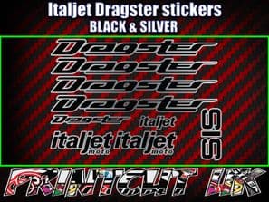 Italjet Dragster Decals Stickers SILVER & BLACK 9 piece set 50 70 125 172 180
