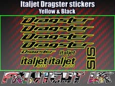 Italjet Dragster Decals Stickers YELLOW & BLACK 9 piece set 50 70 125 172 180