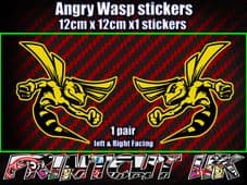 Pair of Angry Wasp Stickers Moto GP laptop helmet bike car scooter vespa hornet