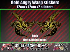 Pair of GOLD Angry Wasp Stickers laptop helmet bike car scooter vespa hornet