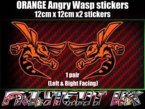 Pair of Orange Angry Wasp Stickers laptop helmet bike car scooter vespa hornet