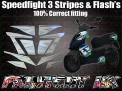 Peugeot Speedfight 3 Stripes & Flash's Sticker kit Correct Size 10 piece set 50 125 SF3