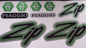 Piaggio ZIP Decals / Sticker Set Full Colour Green, Black, Silver