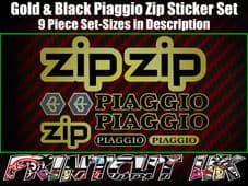 Piaggio ZIP Sticker Decal 9 piece Set 50 70 100 125 Scooter Moped Gold & Black