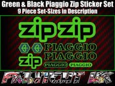 Piaggio ZIP Sticker Decal 9 piece Set 50 70 100 125 Scooter Moped Green & Black