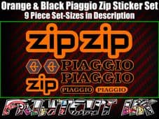 Piaggio ZIP Sticker Decal 9 piece Set 50 70 100 125 Scooter Moped Orange & Black