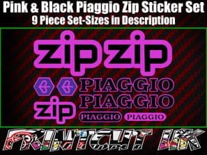 Piaggio ZIP Sticker Decal 9 piece Set 50 70 100 125 Scooter Moped Pink & Black