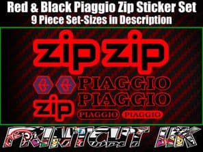 Piaggio ZIP Sticker Decal 9 piece Set 50 70 100 125 Scooter Moped Red & Black