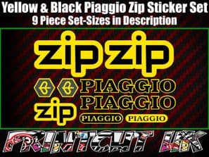 Piaggio ZIP Sticker Decal 9 piece Set 50 70 100 125 Scooter Moped Yellow & Black