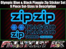 Piaggio ZIP Sticker Decal 9 piece Set 50 70 100 125 Scooter Olympic Blue & Black