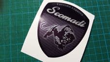 Scomadi Logo Badge Printed Decal Sticker innocenti mod nos vinyl BLACK CARBON