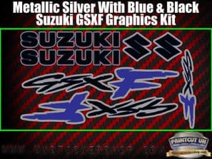 Suzuki GSXF Blue Black Silver Graphics Sticker Kit, 7 piece Set