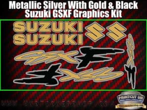 Suzuki GSXF Gold Black Silver Graphics Sticker Kit, 7 piece Set