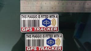 This PIAGGIO Is Fitted with a GPS Tracker Stickers Decal x2 Alarm Lock Antitheft