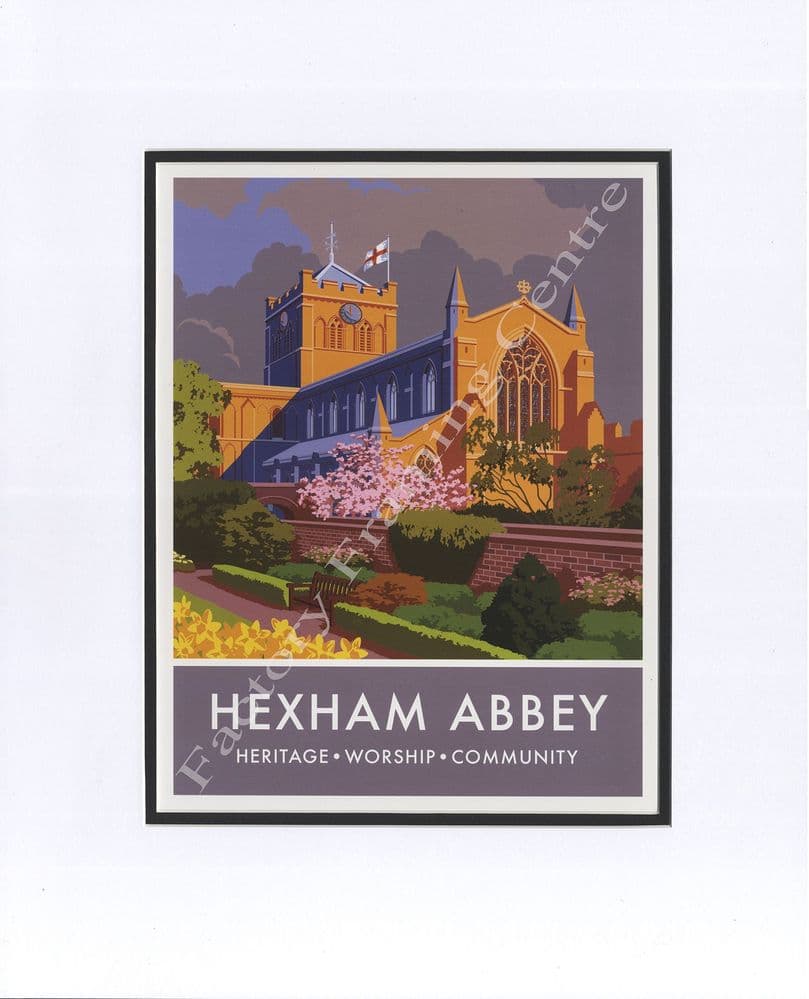 Hexham Abbey- Modern Railway Poster Style Mounted Print