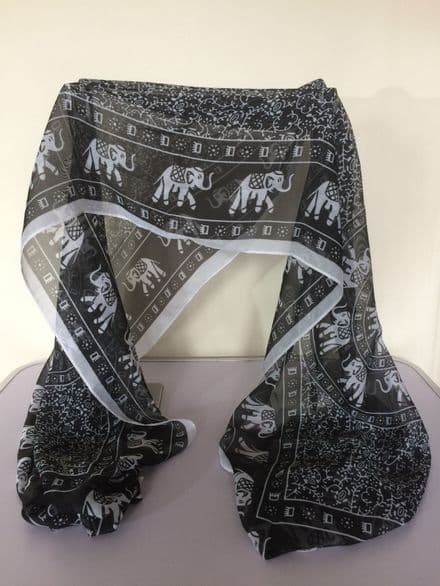 Black & White Elephant Print Scarf / Wrap