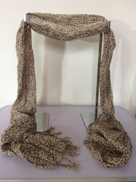 Brown Leopard Print Scarf with Gold detail