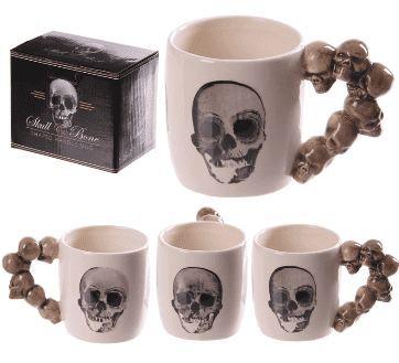 Ceramic Stack of Skulls Shaped Handle Mug with Decal