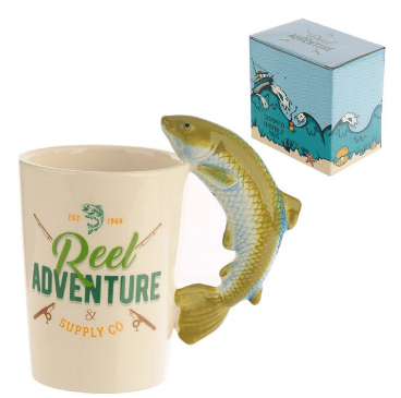 Fishing Shaped Handle Mug with a Leaping Fish on Handle