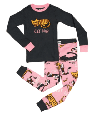 Girls LazyOne Cat Nap PJ set with long sleeves