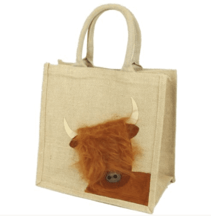Medium Highland Cow Jute Shopping Bag