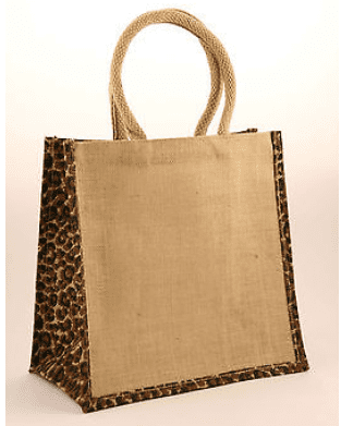 Medium Jute Shopping Bag with Leopard Print Sides