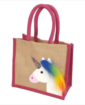 Pink Trim Unicorn Design Jute Small Bag