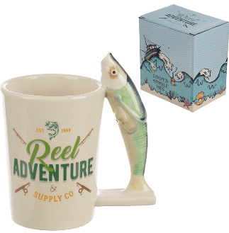 Reel Adventure Fishing Shaped Handle Mug with Fish & Hook