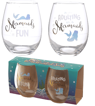 Set of 2 Glass Tumblers with Mermaid Slogans