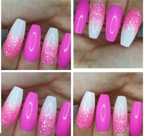 Bubblegum & White with Pink Punch Glitter Fade