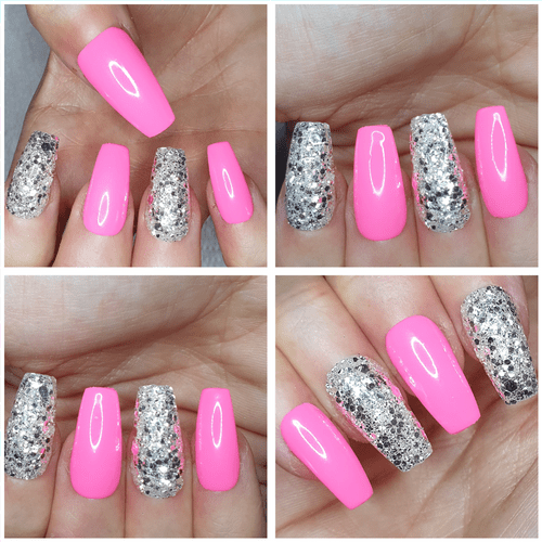 Flamingo Pink & Silver Bling Glitter