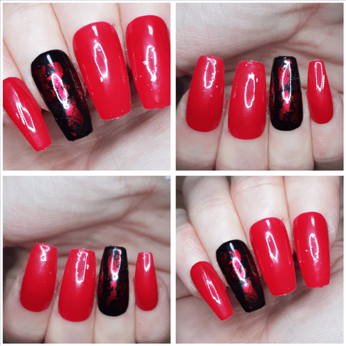 Red with Holographic Foil Feature Nails