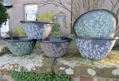 12"  Serenity Bowl Planter - Black with green leaf/floral design