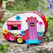 32cm - Colourful Metal Fairy House - The Caravan Cottage