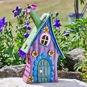 34cm Colourful Metal Fairy House - The Purple Wonky Cottage