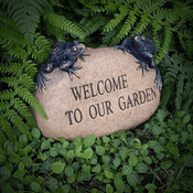 Antique Bronzed - Frog Welcome To Our Garden -Stone Resin  Sign